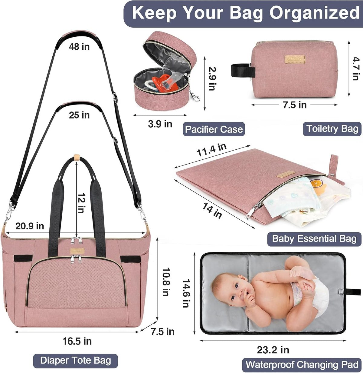 Diaper Bag Tote for Baby 7PCS, Large Mommy Bag with Portable Changing Pad