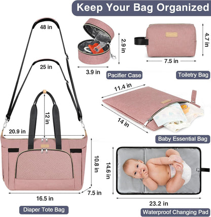 Diaper Bag Tote for Baby 7PCS, Large Mommy Bag with Portable Changing Pad