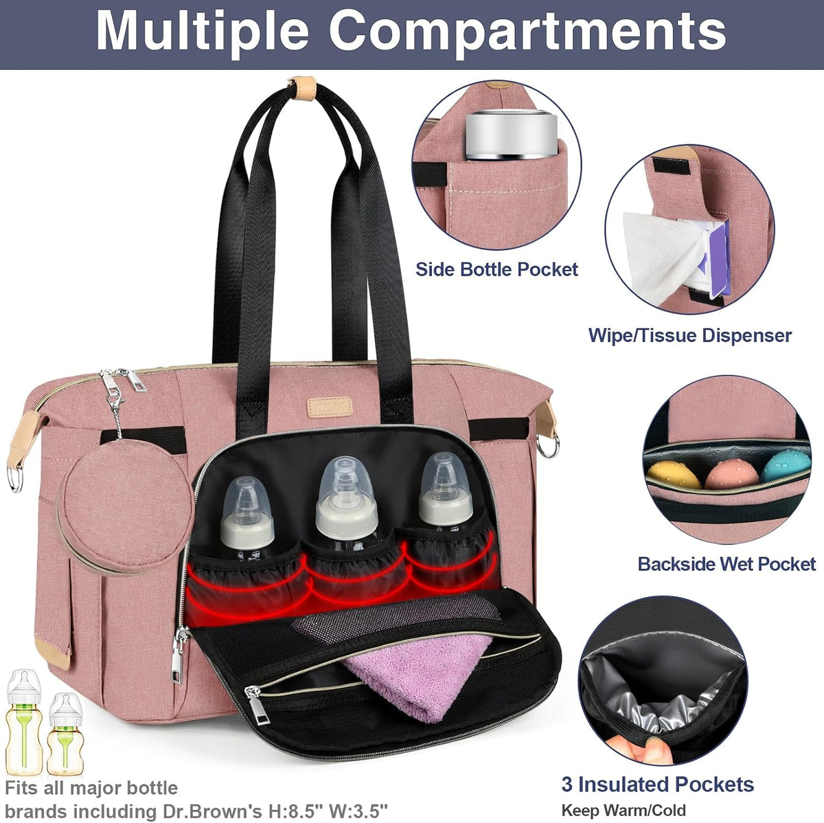 Diaper Bag Tote for Baby 7PCS, Large Mommy Bag with Portable Changing Pad