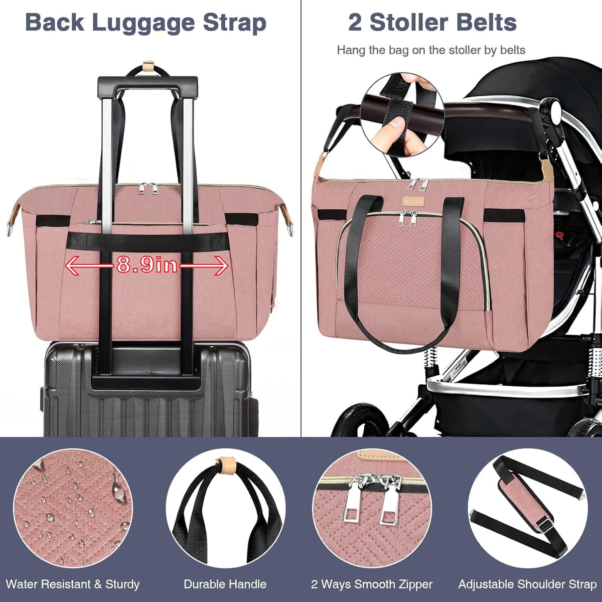 Diaper Bag Tote for Baby 7PCS, Large Mommy Bag with Portable Changing Pad