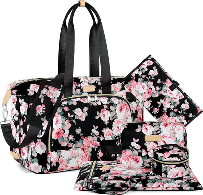 Diaper Bag Tote for Baby 7PCS, Large Mommy Bag with Portable Changing Pad