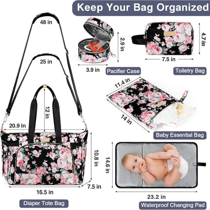 Diaper Bag Tote for Baby 7PCS, Large Mommy Bag with Portable Changing Pad
