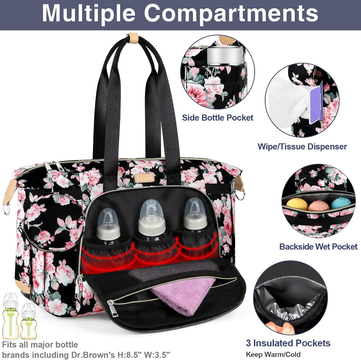 Diaper Bag Tote for Baby 7PCS, Large Mommy Bag with Portable Changing Pad