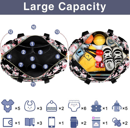 Diaper Bag Tote for Baby 7PCS, Large Mommy Bag with Portable Changing Pad