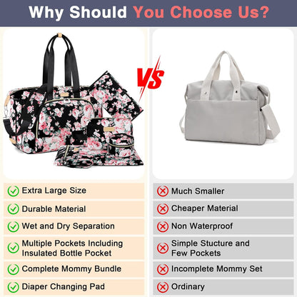 Diaper Bag Tote for Baby 7PCS, Large Mommy Bag with Portable Changing Pad