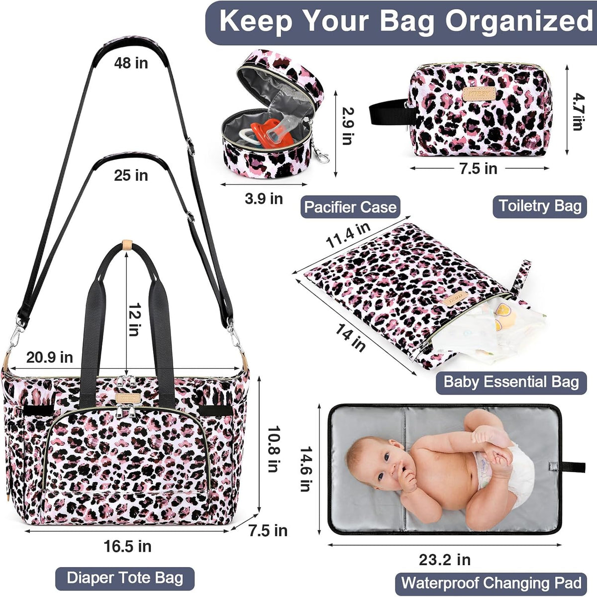 Diaper Bag Tote for Baby 7PCS, Large Mommy Bag with Portable Changing Pad