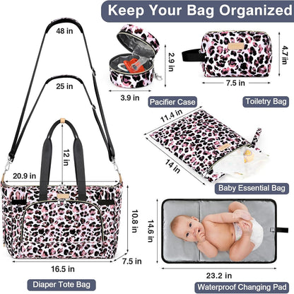 Diaper Bag Tote for Baby 7PCS, Large Mommy Bag with Portable Changing Pad