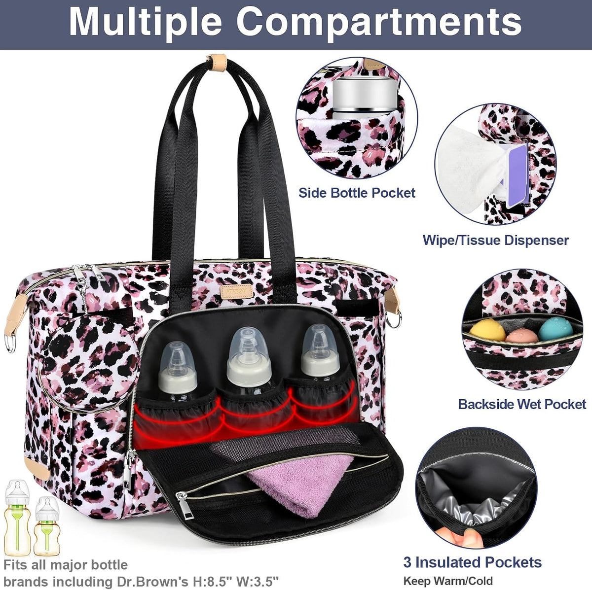 Diaper Bag Tote for Baby 7PCS, Large Mommy Bag with Portable Changing Pad