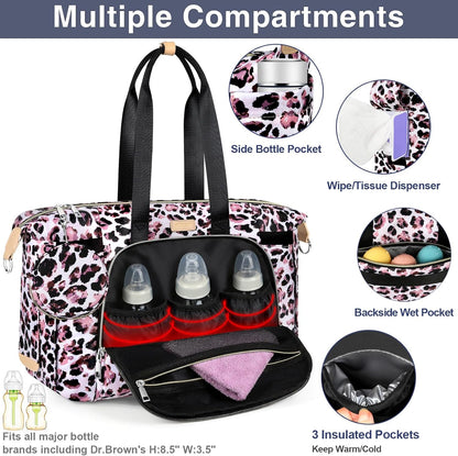 Diaper Bag Tote for Baby 7PCS, Large Mommy Bag with Portable Changing Pad