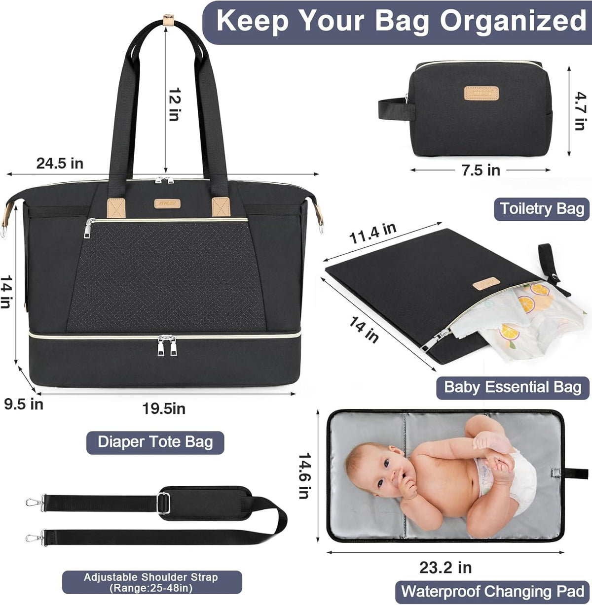 Diaper Bag Tote for Baby 7PCS, Large Mommy Bag with Portable Changing Pad
