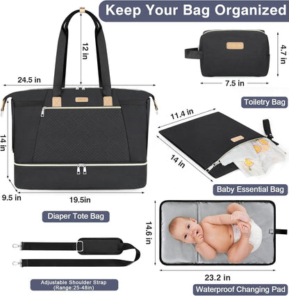 Diaper Bag Tote for Baby 7PCS, Large Mommy Bag with Portable Changing Pad