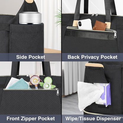 Diaper Bag Tote for Baby 7PCS, Large Mommy Bag with Portable Changing Pad