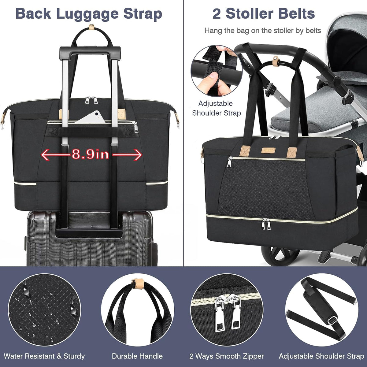 Diaper Bag Tote for Baby 7PCS, Large Mommy Bag with Portable Changing Pad