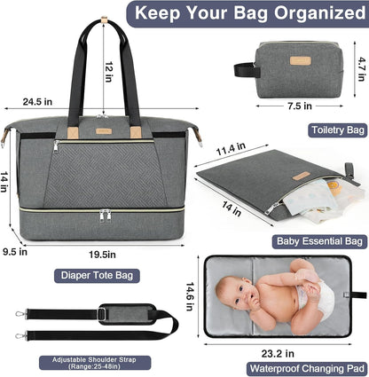 Diaper Bag Tote for Baby 7PCS, Large Mommy Bag with Portable Changing Pad