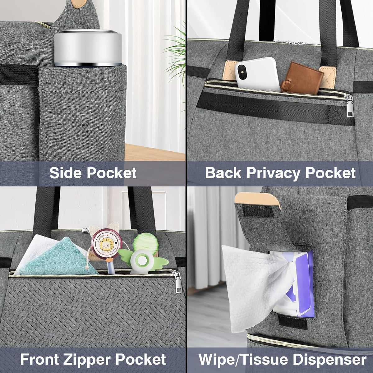 Diaper Bag Tote for Baby 7PCS, Large Mommy Bag with Portable Changing Pad
