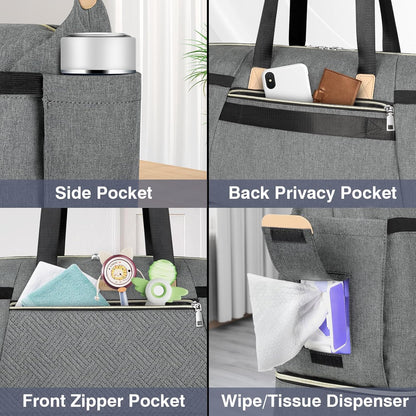 Diaper Bag Tote for Baby 7PCS, Large Mommy Bag with Portable Changing Pad