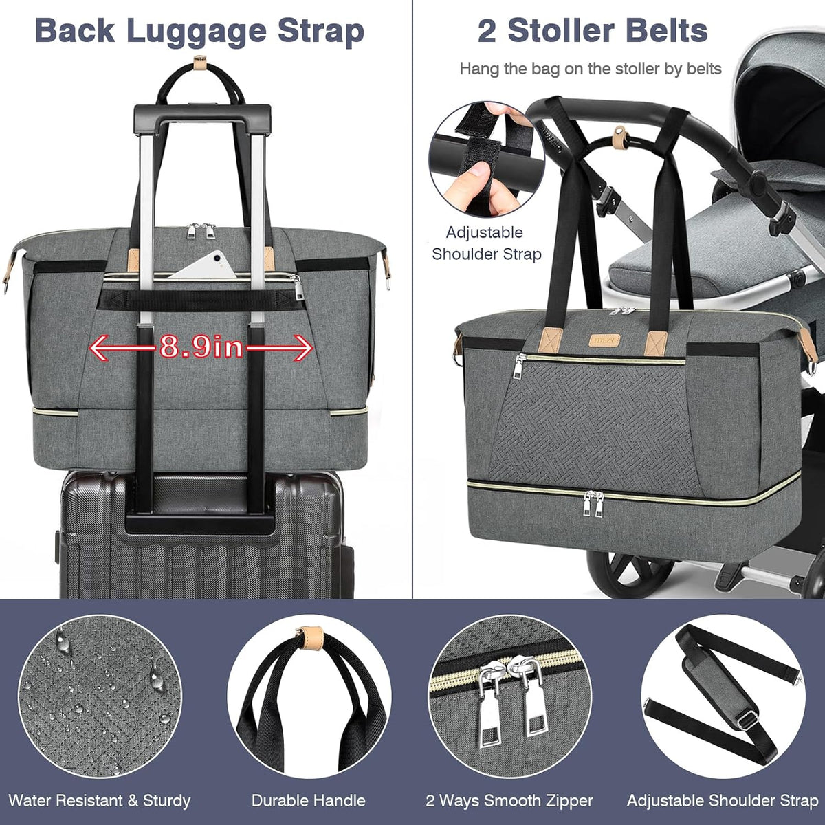 Diaper Bag Tote for Baby 7PCS, Large Mommy Bag with Portable Changing Pad