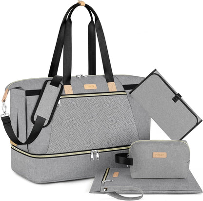 Diaper Bag Tote for Baby 7PCS, Large Mommy Bag with Portable Changing Pad