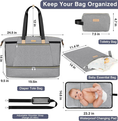 Diaper Bag Tote for Baby 7PCS, Large Mommy Bag with Portable Changing Pad