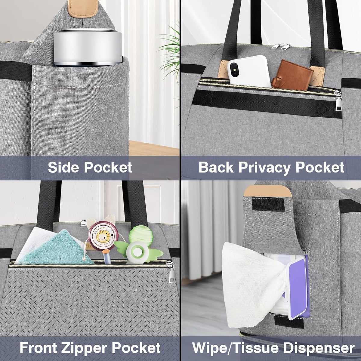 Diaper Bag Tote for Baby 7PCS, Large Mommy Bag with Portable Changing Pad
