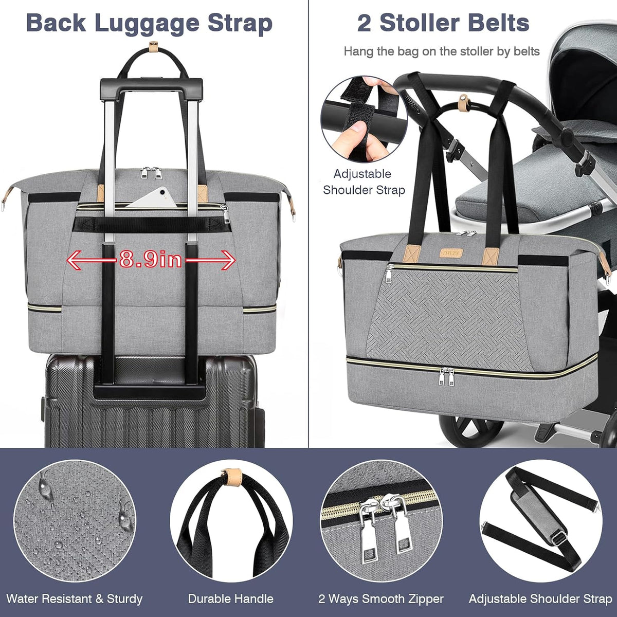 Diaper Bag Tote for Baby 7PCS, Large Mommy Bag with Portable Changing Pad
