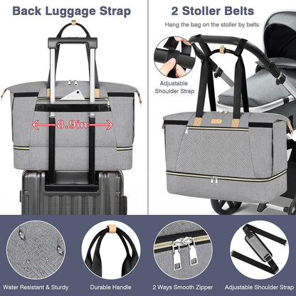 Diaper Bag Tote for Baby 7PCS, Large Mommy Bag with Portable Changing Pad
