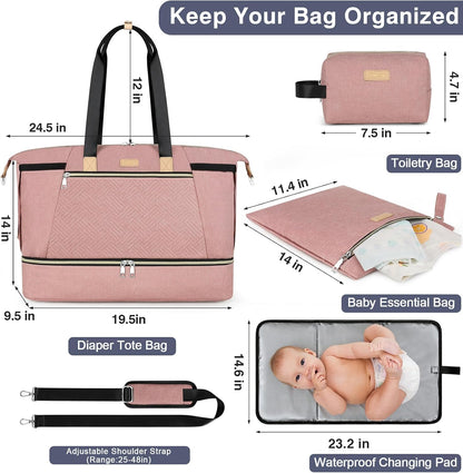 Diaper Bag Tote for Baby 7PCS, Large Mommy Bag with Portable Changing Pad