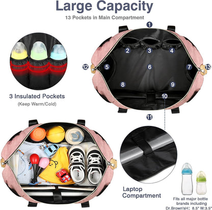 Diaper Bag Tote for Baby 7PCS, Large Mommy Bag with Portable Changing Pad