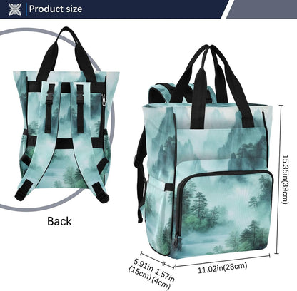Diaper Bag Backpack, Multifunction Travel Bag for Moms Dads, Baby Changing Bag with Insulted Pockets, Stroller Straps and Side Bottle Pockets Smoky Green Mountains