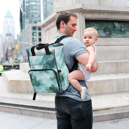 Diaper Bag Backpack, Multifunction Travel Bag for Moms Dads, Baby Changing Bag with Insulted Pockets, Stroller Straps and Side Bottle Pockets Smoky Green Mountains