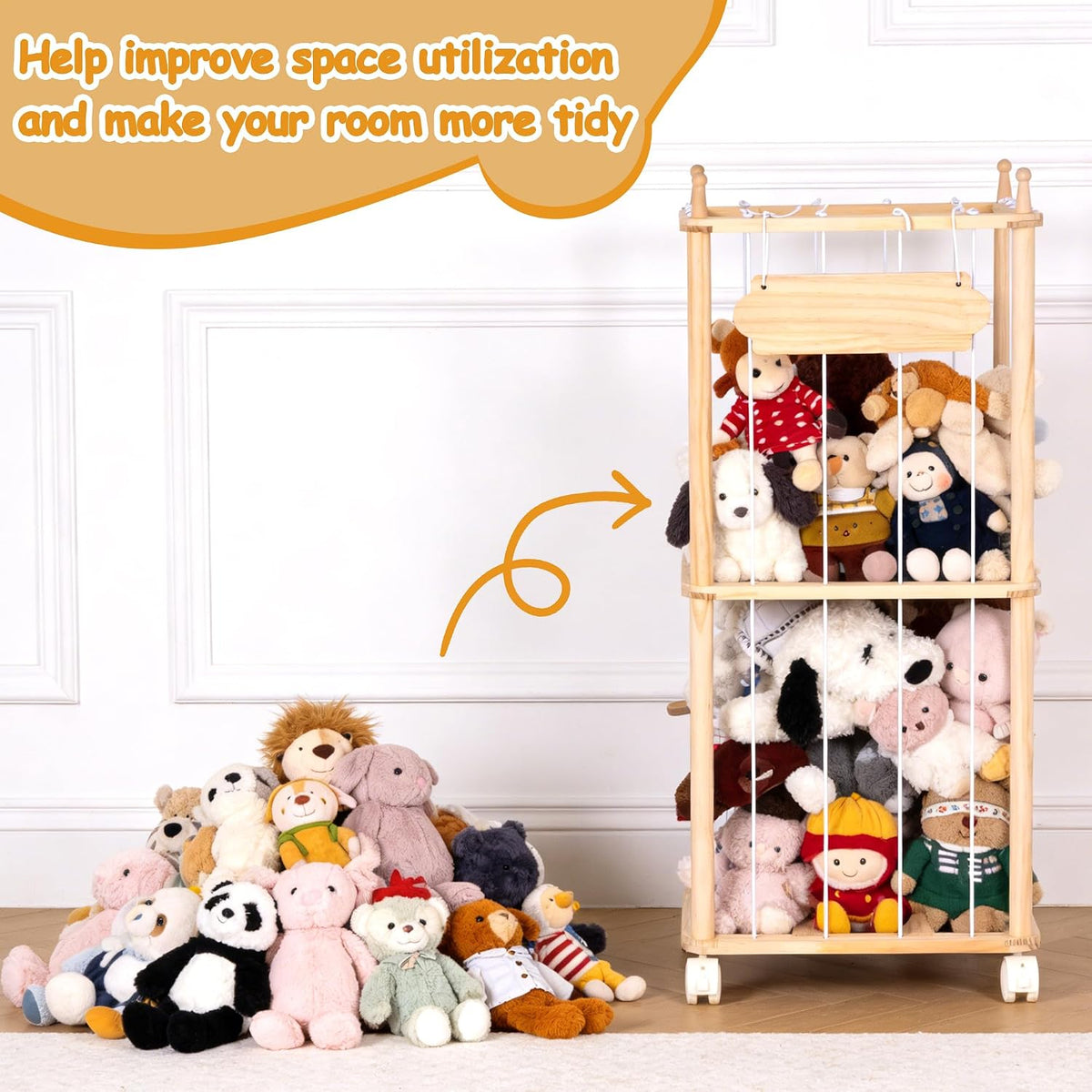Stuffed Animal Storage with Wheels - Large Stuffy Storage for Kids