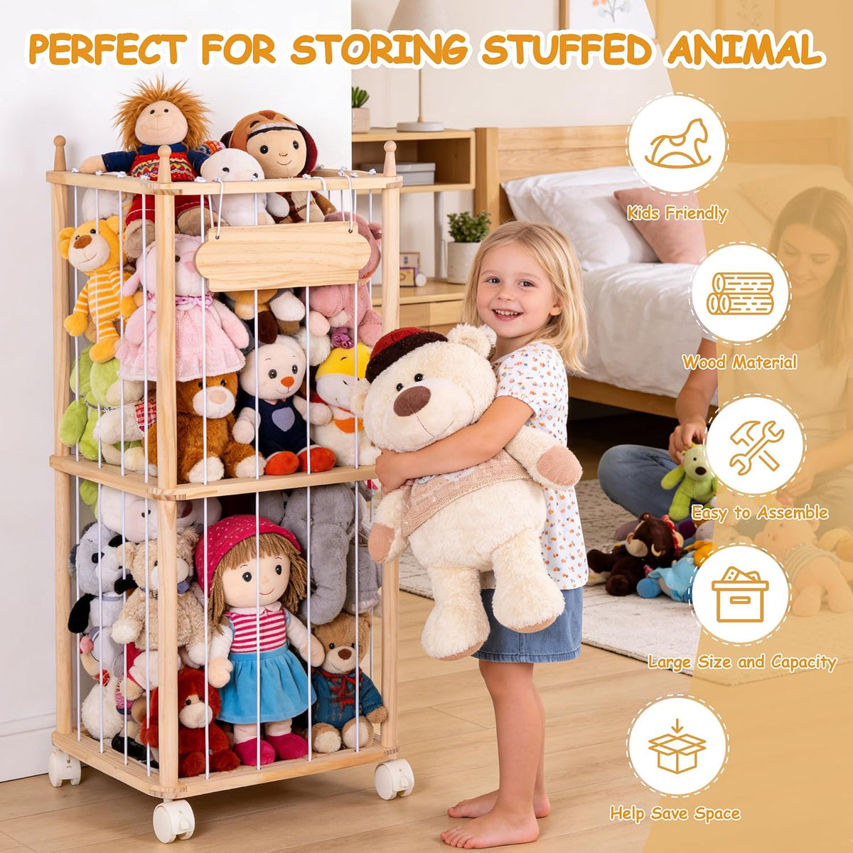 Stuffed Animal Storage with Wheels - Large Stuffy Storage for Kids