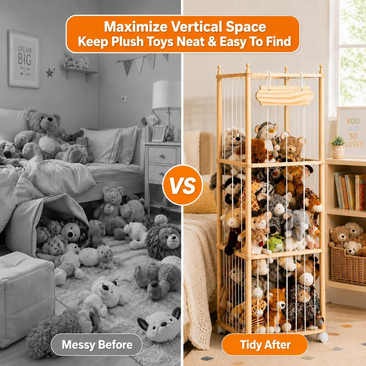 Stuffed Animal Storage with Wheels - Large Stuffy Storage for Kids