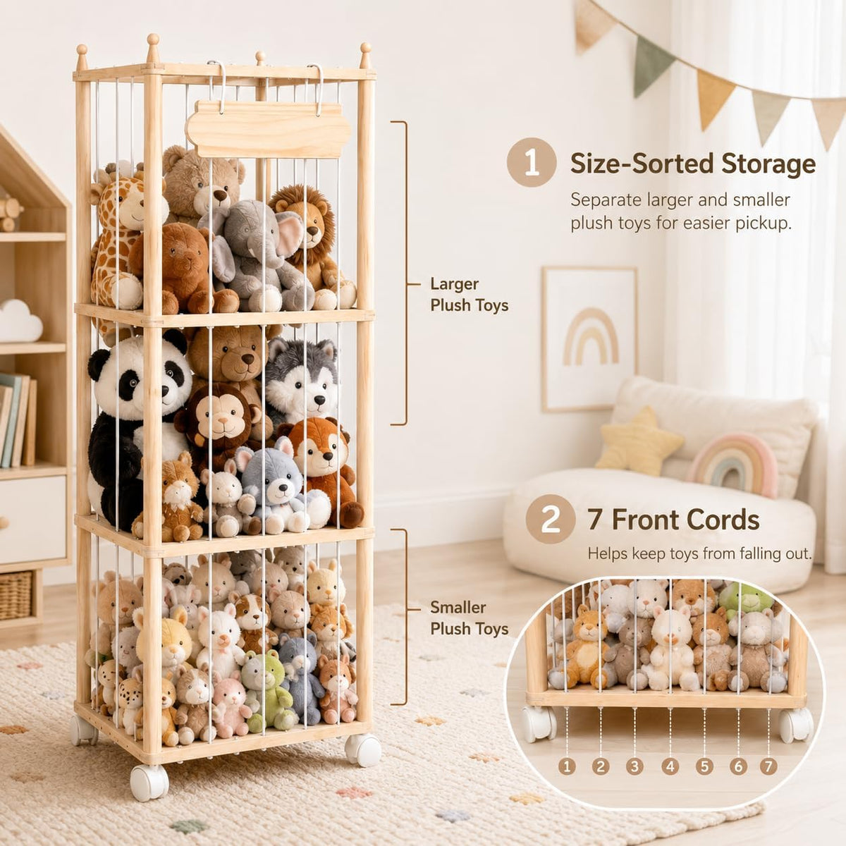 Stuffed Animal Storage with Wheels - Large Stuffy Storage for Kids
