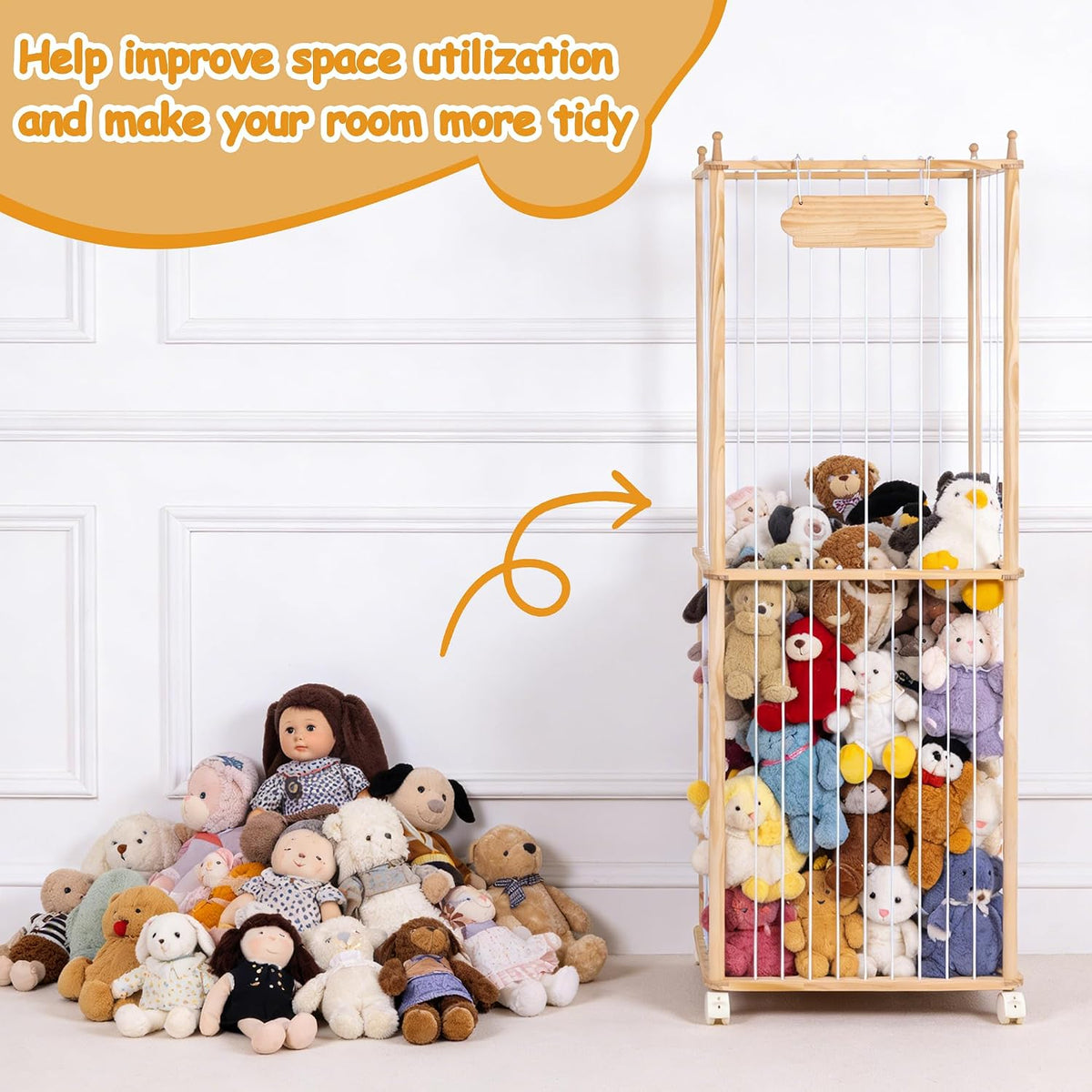 Stuffed Animal Storage with Wheels - Large Stuffy Storage for Kids