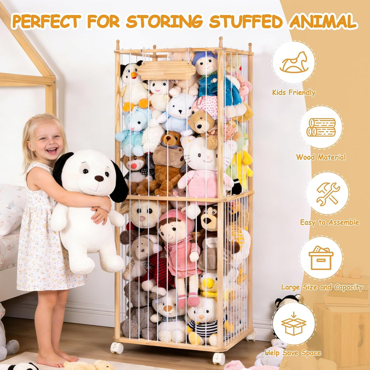 Stuffed Animal Storage with Wheels - Large Stuffy Storage for Kids