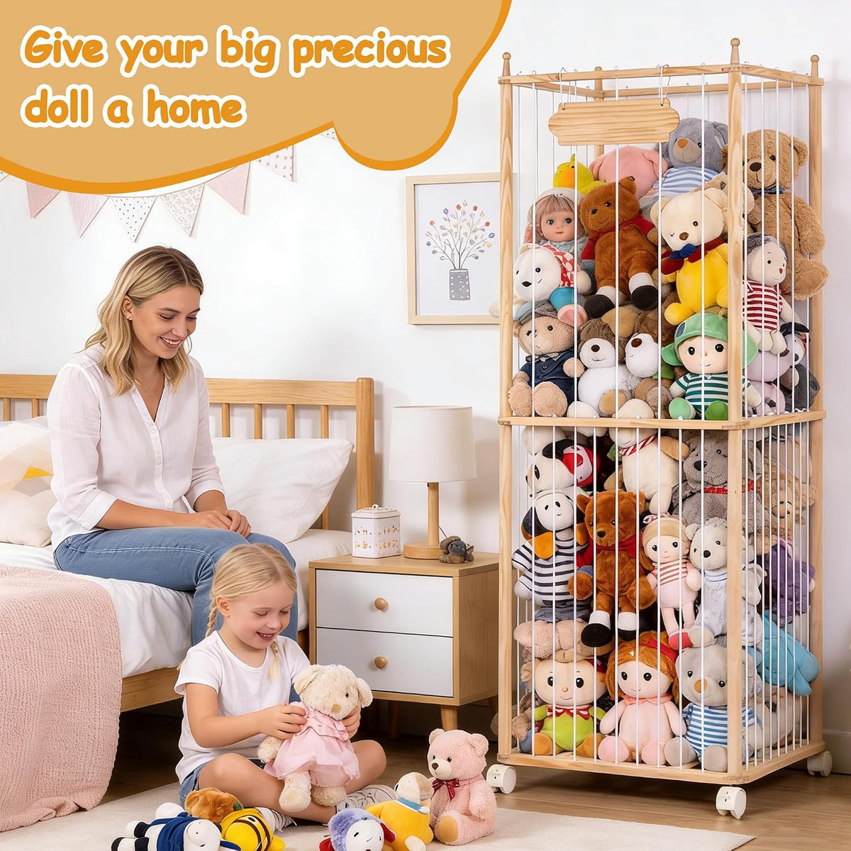 Stuffed Animal Storage with Wheels - Large Stuffy Storage for Kids