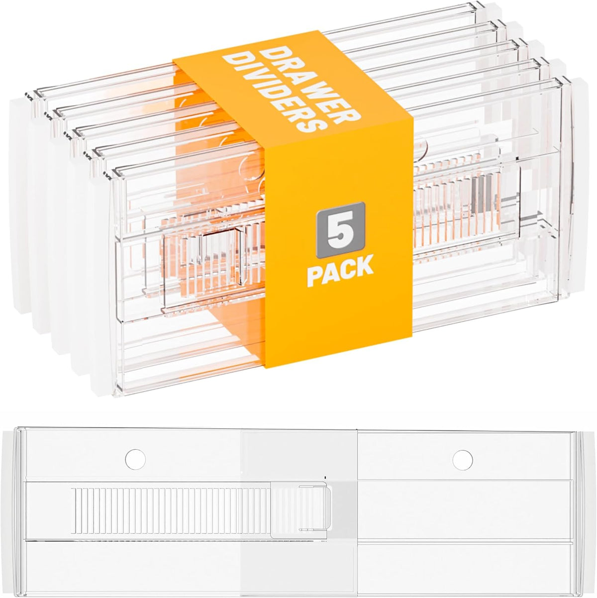 8 Pack 6 Inch Tall Acrylic Drawer Divider for Clothes-Expandable from 12.3-18''-Adjustable Dresser Deep Drawer Dividers for Baby Clothing,Underwear,Clear in Drawer Separators for Kitchen,Office