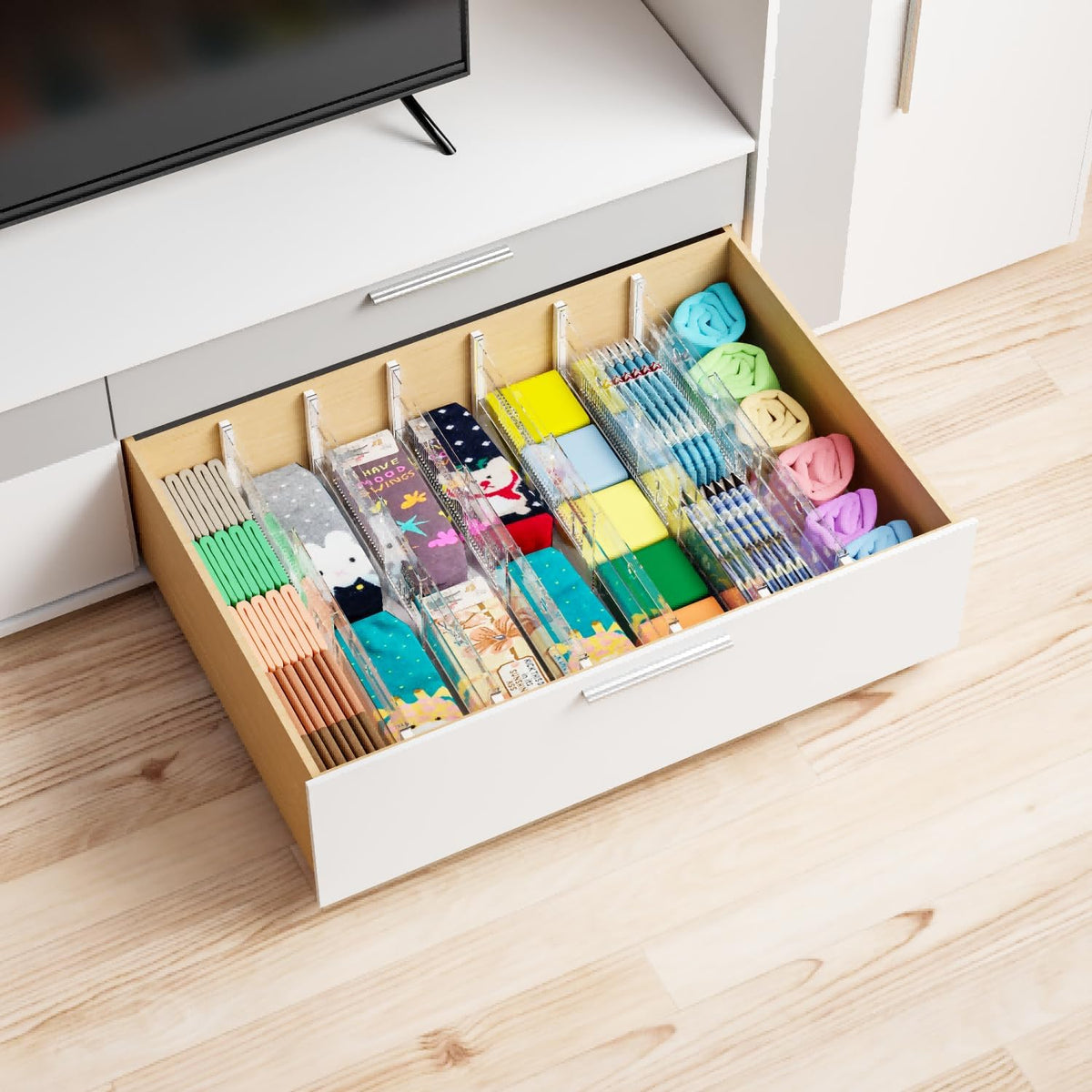 8 Pack 6 Inch Tall Acrylic Drawer Divider for Clothes-Expandable from 12.3-18''-Adjustable Dresser Deep Drawer Dividers for Baby Clothing,Underwear,Clear in Drawer Separators for Kitchen,Office