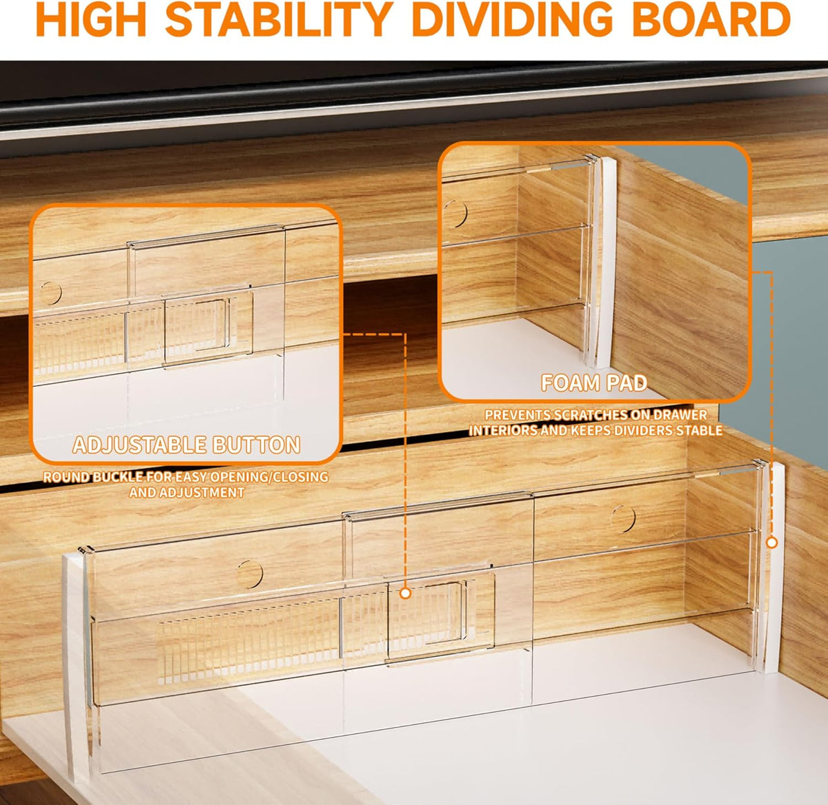 8 Pack 6 Inch Tall Acrylic Drawer Divider for Clothes-Expandable from 12.3-18''-Adjustable Dresser Deep Drawer Dividers for Baby Clothing,Underwear,Clear in Drawer Separators for Kitchen,Office