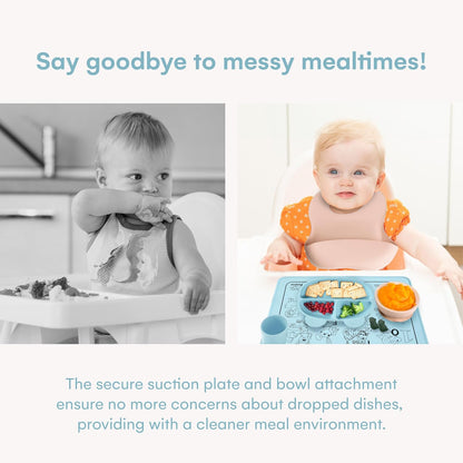 Silicone Baby Feeding Set of 8 - Baby Plates and Bowls Set - Toddler Self-Feeding Eating Utensils - Baby Led Weaning Supplies - Tableware Set for Toddler - Baby Feeding Essentials