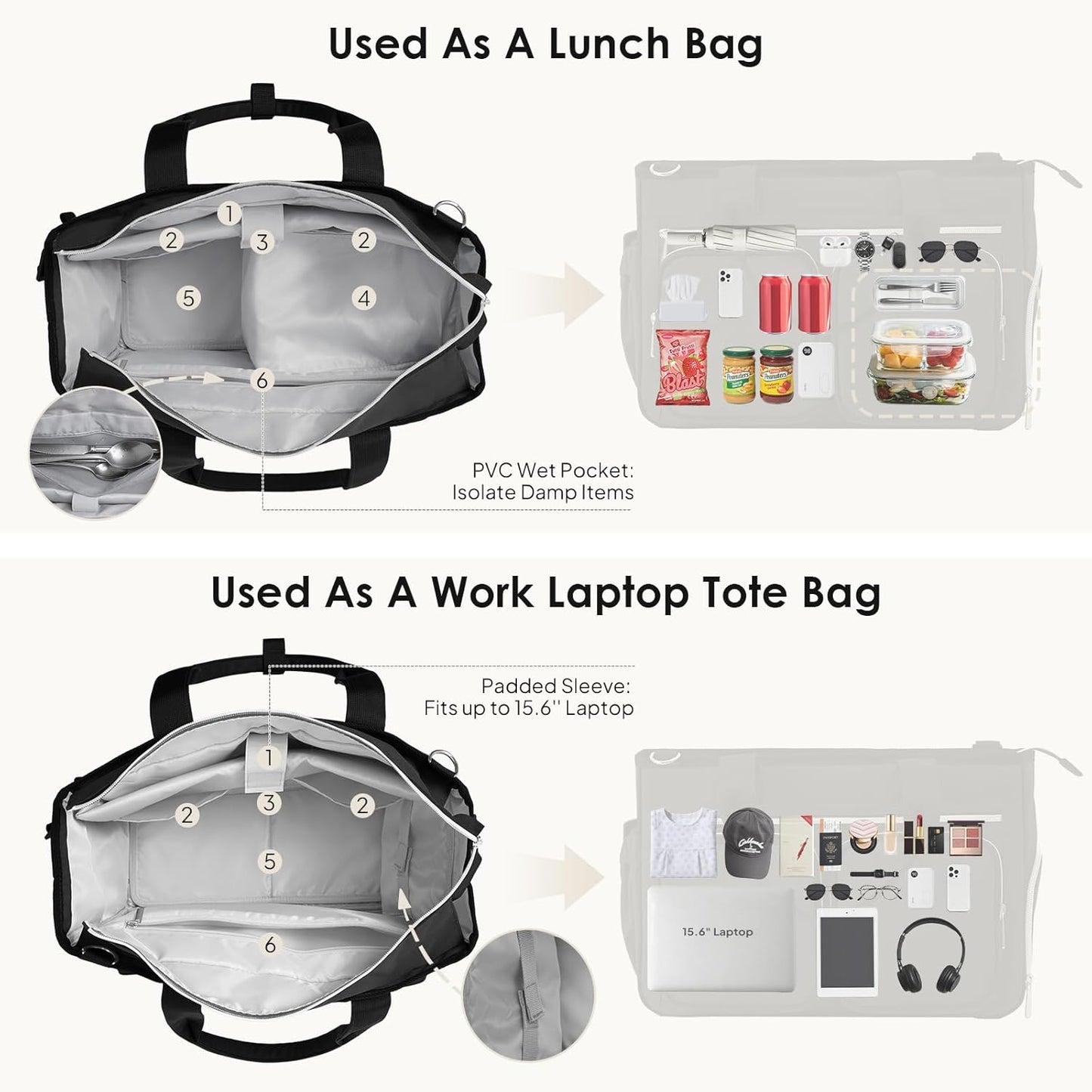 Teacher Tote Bag with Insulated Lunch Compartment 15.6" Laptop Bag