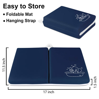 Bath Kneeler with Elbow Rest Bathtub 1.5" Thick Kneeler Mat with Toy Organizer - Bath Kneeling Pad for Baby Bath Time - Detachable and Foldable Child Bath Tub Pad for Parents- Blue