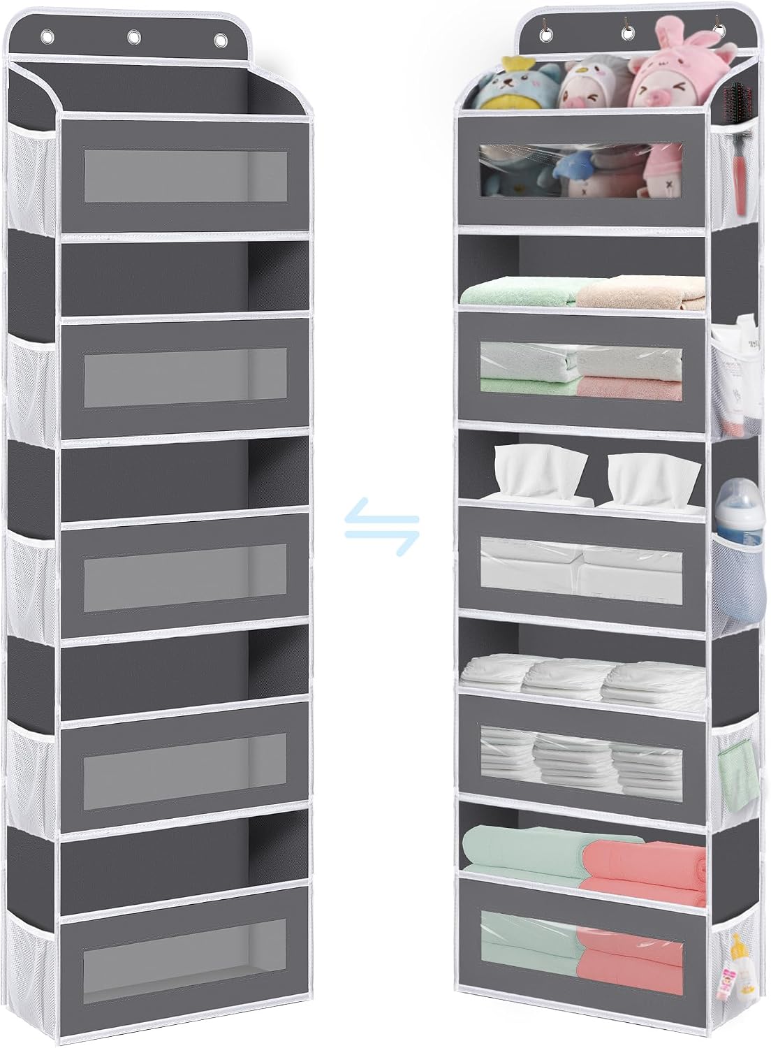 KYEVIS Over The Door Organizer, 5 Shelves Closet Door Hanging Storage and Organizer with 10 Mesh Pockets, Nursery Closet Organizer, Baby Essentials, Stuffed Animal Storage