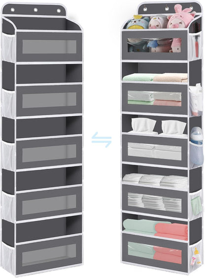 KYEVIS Over The Door Organizer, 5 Shelves Closet Door Hanging Storage and Organizer with 10 Mesh Pockets, Nursery Closet Organizer, Baby Essentials, Stuffed Animal Storage