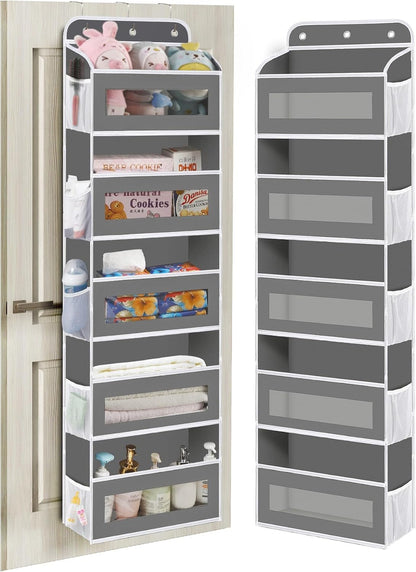 KYEVIS Over The Door Organizer, 5 Shelves Closet Door Hanging Storage and Organizer with 10 Mesh Pockets, Nursery Closet Organizer, Baby Essentials, Stuffed Animal Storage