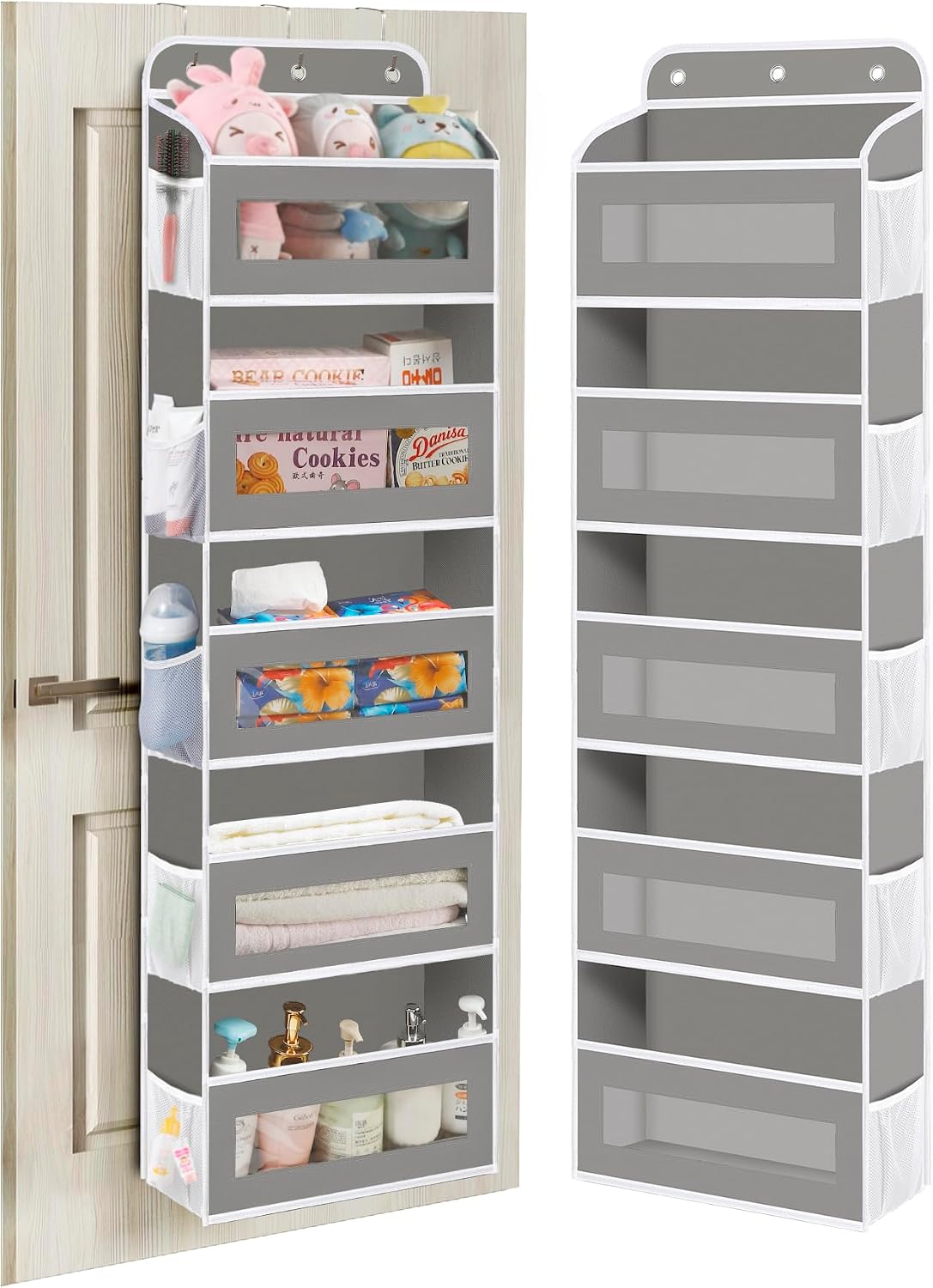 KYEVIS Over The Door Organizer, 5 Shelves Closet Door Hanging Storage and Organizer with 10 Mesh Pockets, Nursery Closet Organizer, Baby Essentials, Stuffed Animal Storage