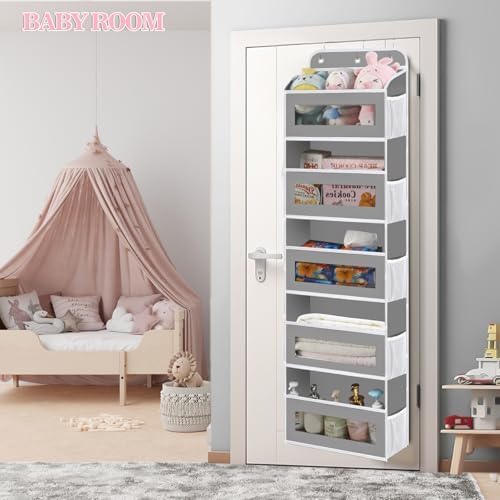 KYEVIS Over The Door Organizer, 5 Shelves Closet Door Hanging Storage and Organizer with 10 Mesh Pockets, Nursery Closet Organizer, Baby Essentials, Stuffed Animal Storage