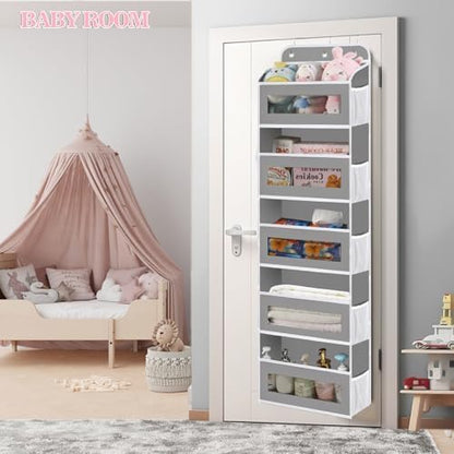 KYEVIS Over The Door Organizer, 5 Shelves Closet Door Hanging Storage and Organizer with 10 Mesh Pockets, Nursery Closet Organizer, Baby Essentials, Stuffed Animal Storage