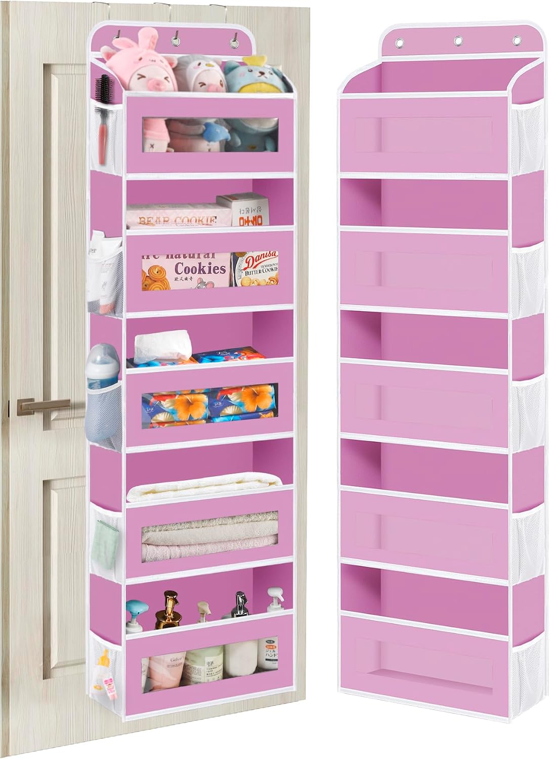 KYEVIS Over The Door Organizer, 5 Shelves Closet Door Hanging Storage and Organizer with 10 Mesh Pockets, Nursery Closet Organizer, Baby Essentials, Stuffed Animal Storage